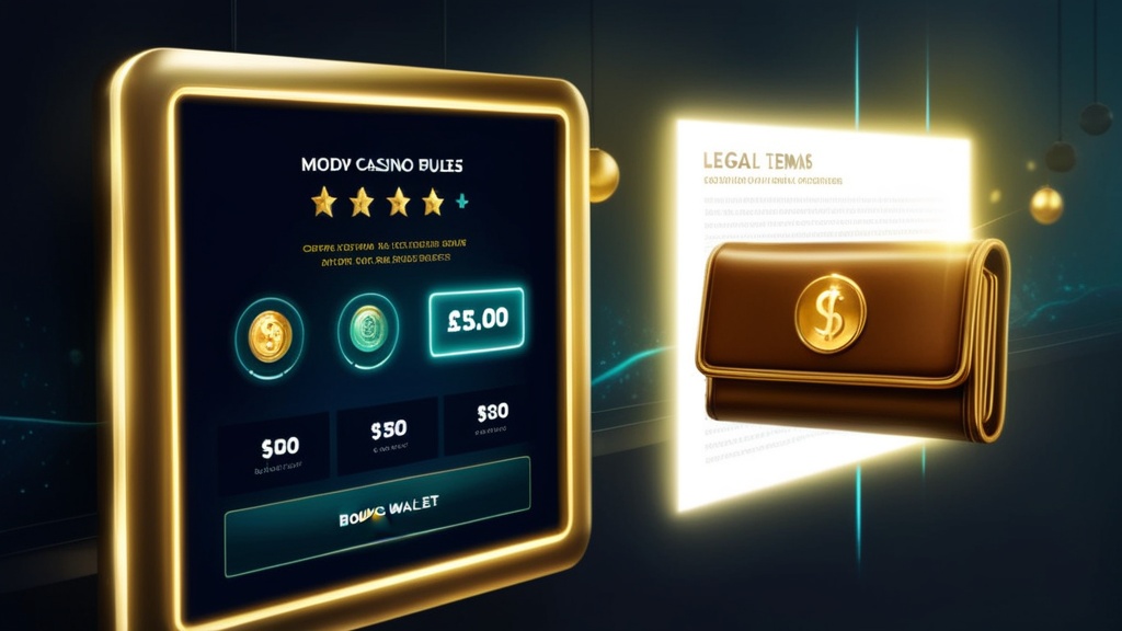 Bonus terms panel with eligibility and wagering icons in a dark casino scene
