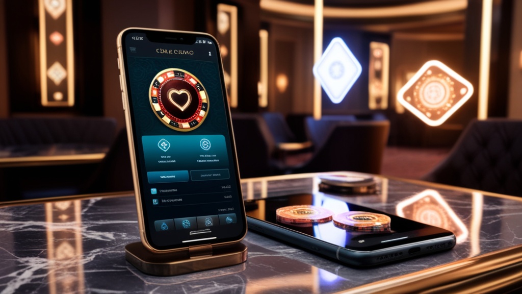 Smartphone displaying a casino app interface in a dark neon-lit setting